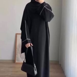 Simple Black Abaya With Stoller