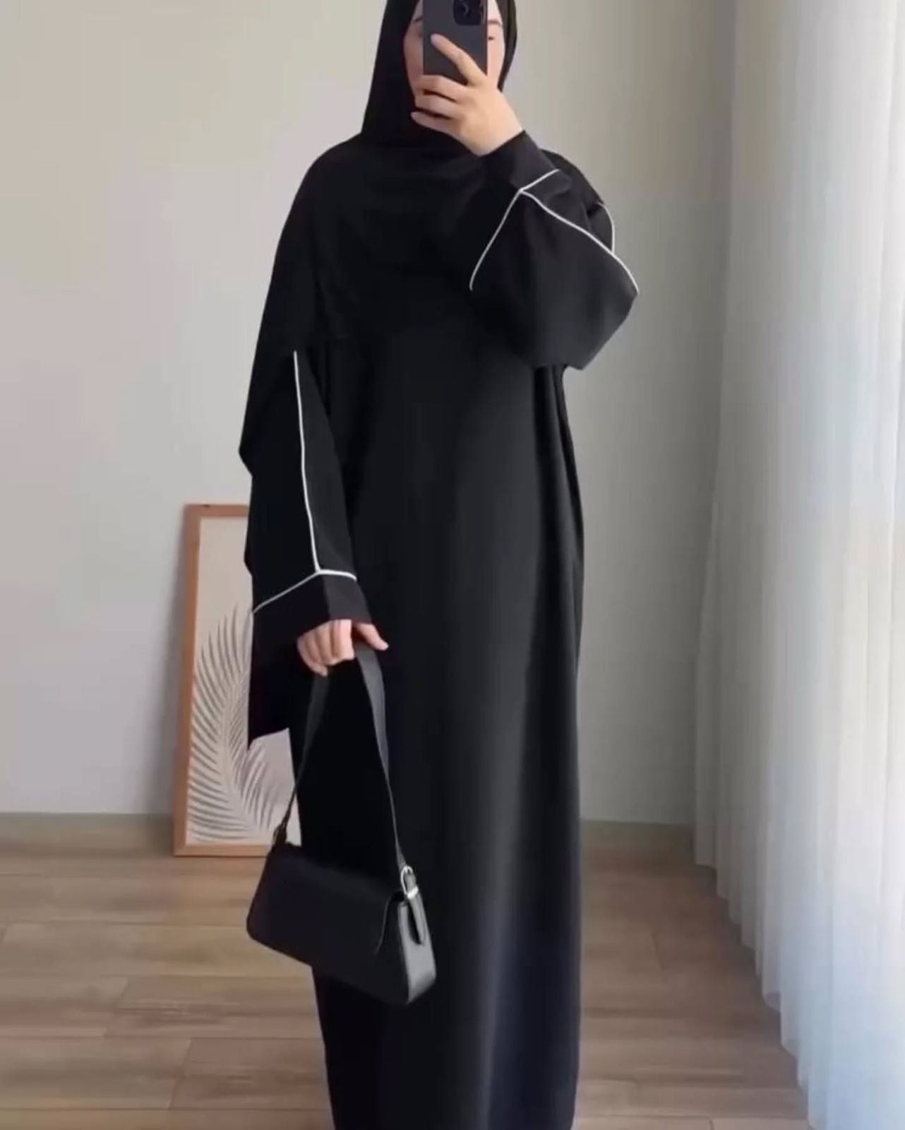 Simple Black Abaya With Stoller
